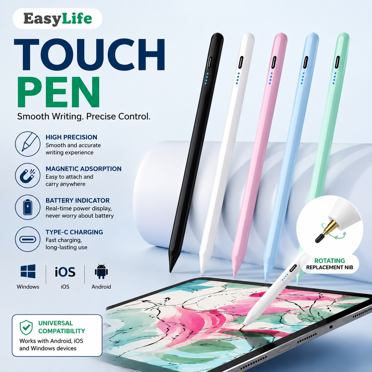 Universal Stylus Pen for Touch Screens (iOS, Android)